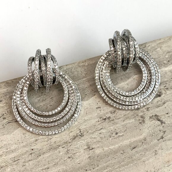 NEW~ Anthropologie Shashi Roux Silver & Cubic Zirconia Door Knocker Earrings - Picture 12 of 15